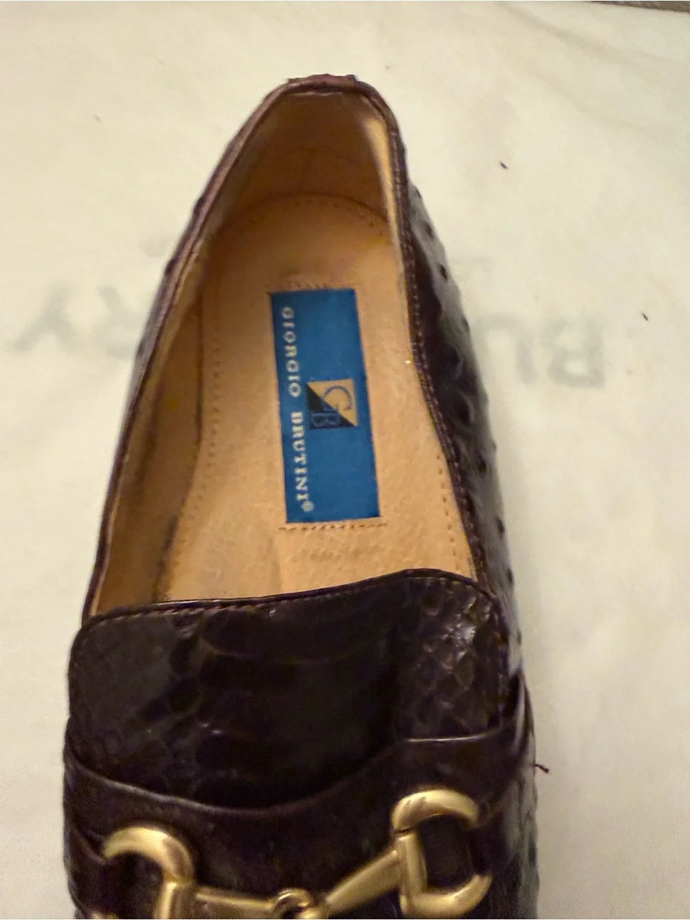 Giorgio Brutini Dark Brown Croc-Embossed snake Leather Bit Loafers,pre-owned